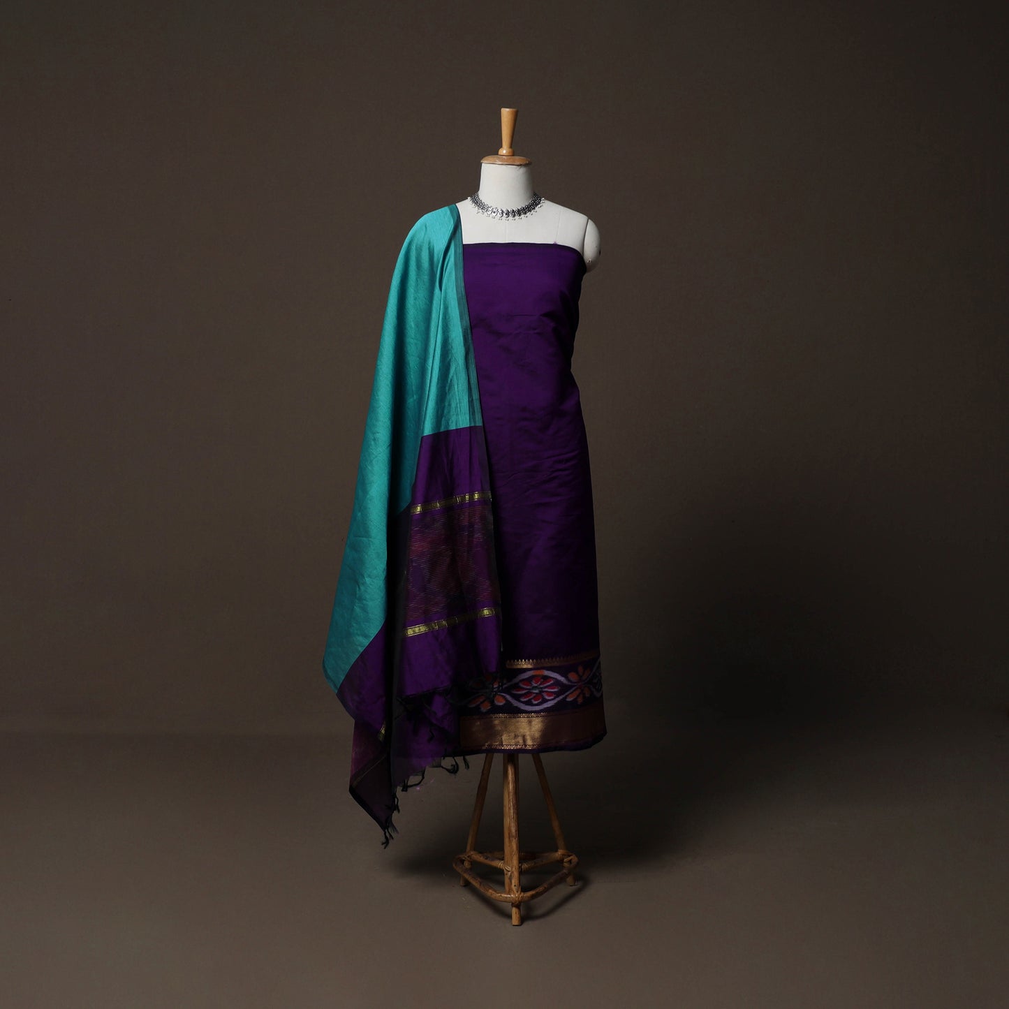 Pochampally Ikat Weave Silk Cotton 3pc Unstitched Dress Material Suit Set 07