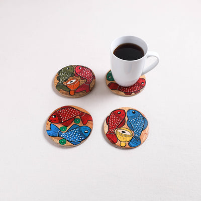 Bengal Patua Handpainted Akashmoni Wooden Coasters (Set of 4) 29