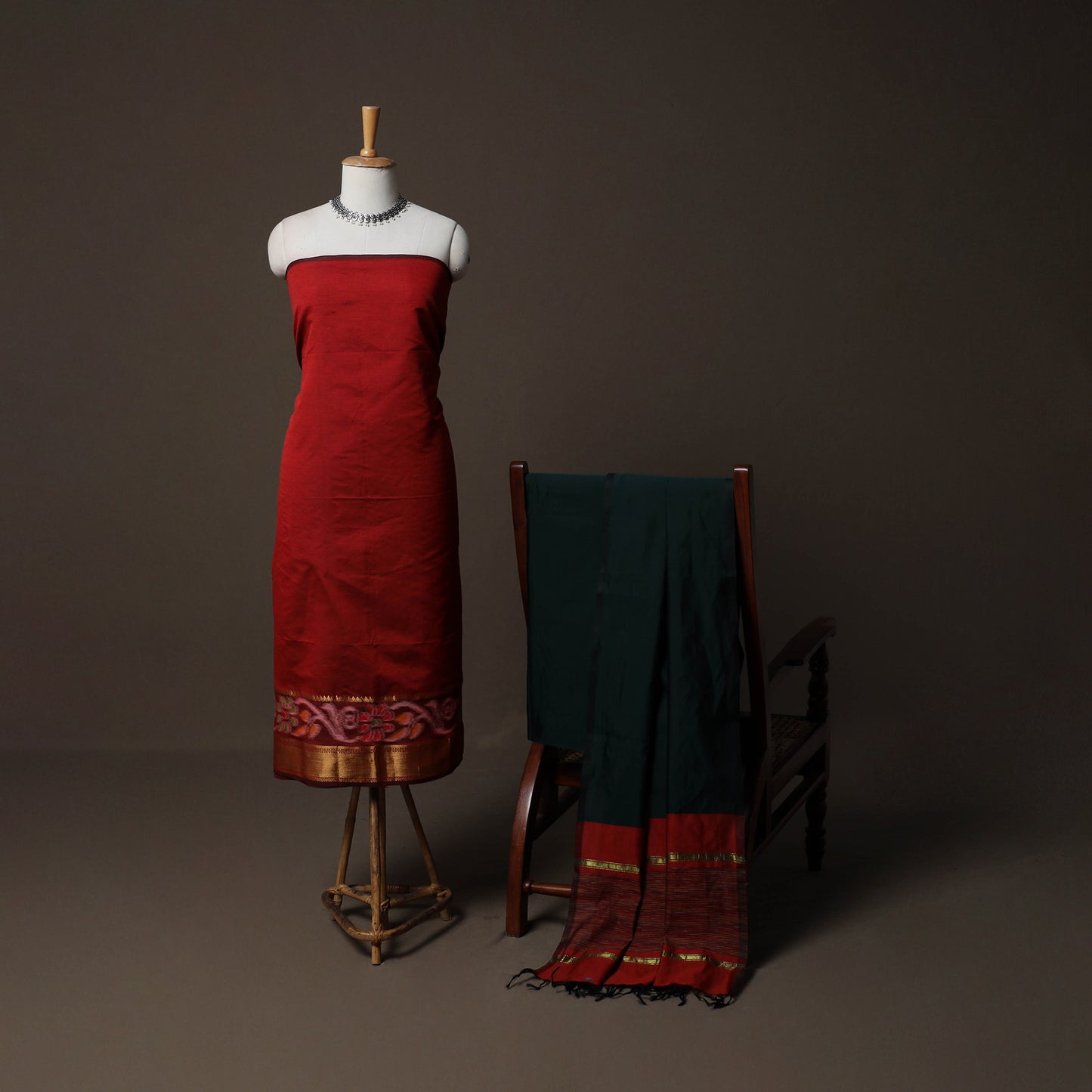 Pochampally Ikat Weave Silk Cotton 3pc Unstitched Dress Material Suit Set 08