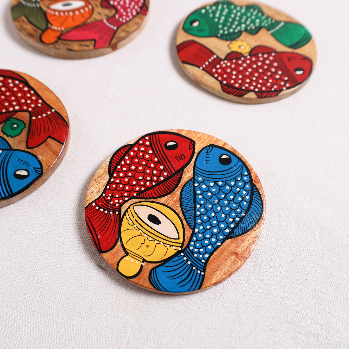 Bengal Patua Handpainted Akashmoni Wooden Coasters (Set of 4) 29