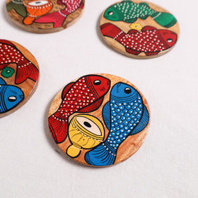 Bengal Patua Handpainted Akashmoni Wooden Coasters (Set of 4) 29
