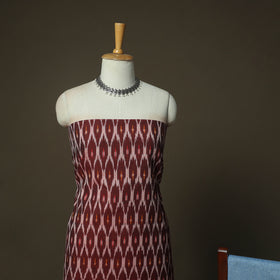 Brown - Pochampally Ikat Weave Cotton 3pc Unstitched Dress Material Suit Set 14
