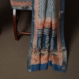 Bagh Hand Block Print Natural Dyed Maheshwari Silk 3pc Unstitched Dress Material Suit Set 14