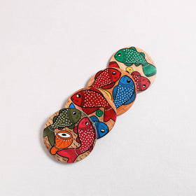 Bengal Patua Handpainted Akashmoni Wooden Coasters (Set of 4) 29