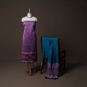 Pochampally Ikat Weave Silk Cotton 3pc Unstitched Dress Material Suit Set 09