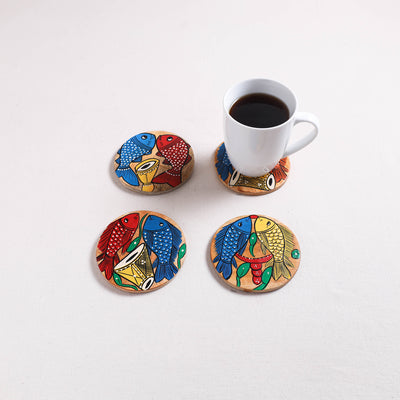 Bengal Patua Handpainted Akashmoni Wooden Coasters (Set of 4) 30