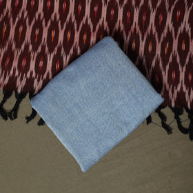 Brown - Pochampally Ikat Weave Cotton 3pc Unstitched Dress Material Suit Set 14