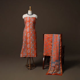 Bagh Hand Block Print Natural Dyed Maheshwari Silk 3pc Unstitched Dress Material Suit Set 15