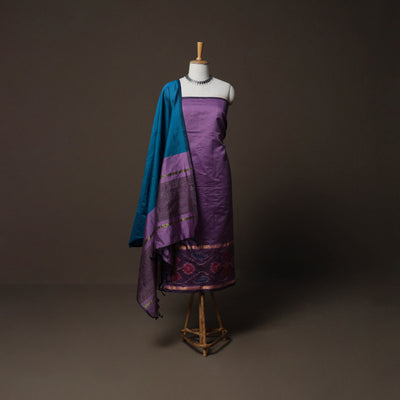 Pochampally Ikat Weave Silk Cotton 3pc Unstitched Dress Material Suit Set 09