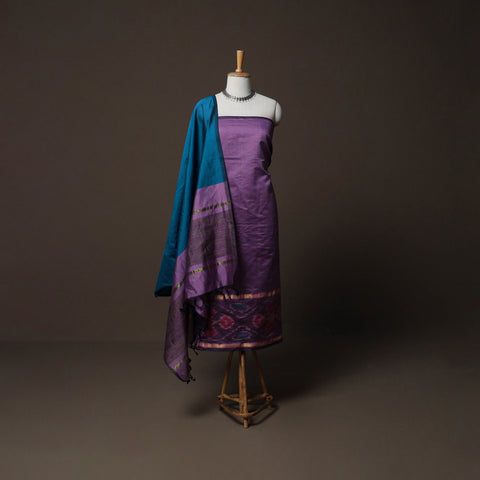 Pochampally Ikat Weave Silk Cotton 3pc Unstitched Dress Material Suit Set 09