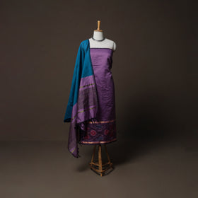 Pochampally Ikat Weave Silk Cotton 3pc Unstitched Dress Material Suit Set 09