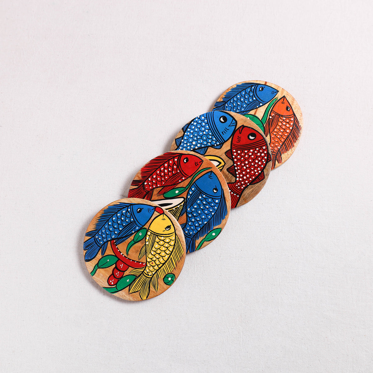 Bengal Patua Handpainted Akashmoni Wooden Coasters (Set of 4) 30