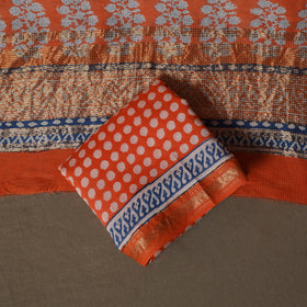 Bagh Hand Block Print Natural Dyed Maheshwari Silk 3pc Unstitched Dress Material Suit Set 15