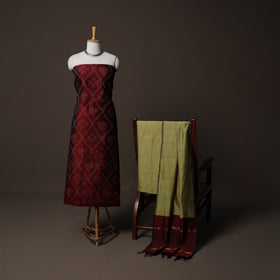 Pochampally Ikat Weave Silk Cotton 3pc Unstitched Dress Material Suit Set 10
