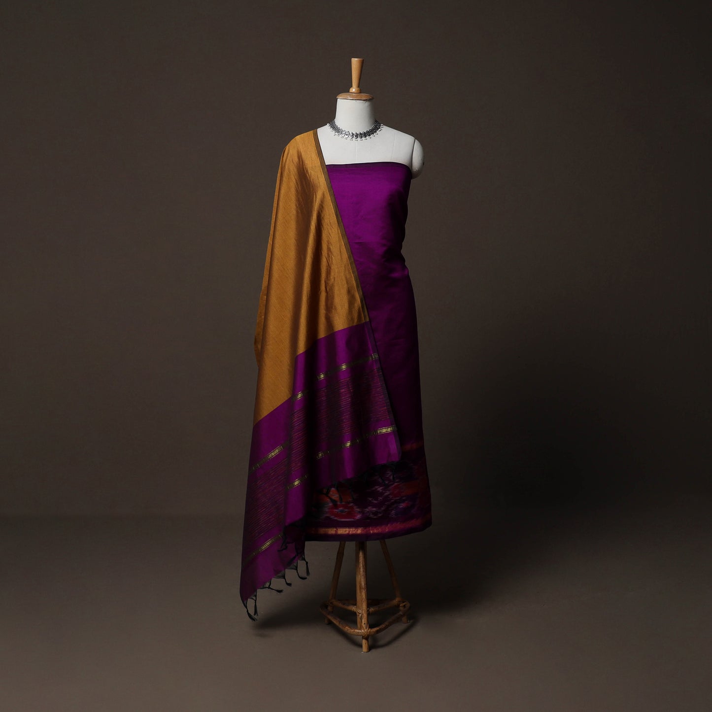 Pochampally Ikat Weave Silk Cotton 3pc Unstitched Dress Material Suit Set 11