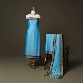 Blue - Dharwad Woven Mercerised Cotton 3pc Unstitched Dress Material Suit Set 01