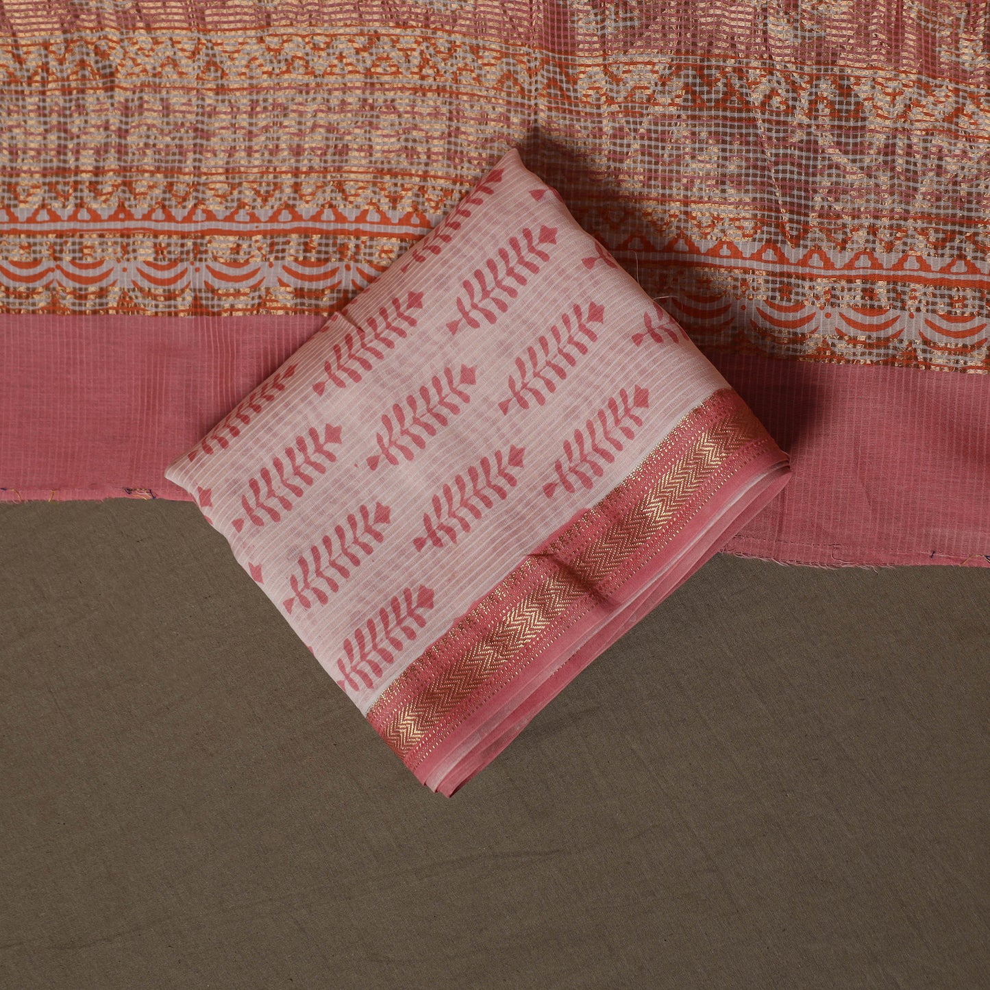 Bagh Hand Block Print Natural Dyed Maheshwari Silk 3pc Unstitched Dress Material Suit Set 16