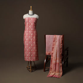 Bagh Hand Block Print Natural Dyed Maheshwari Silk 3pc Unstitched Dress Material Suit Set 17