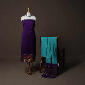 Pochampally Ikat Weave Silk Cotton 3pc Unstitched Dress Material Suit Set 12