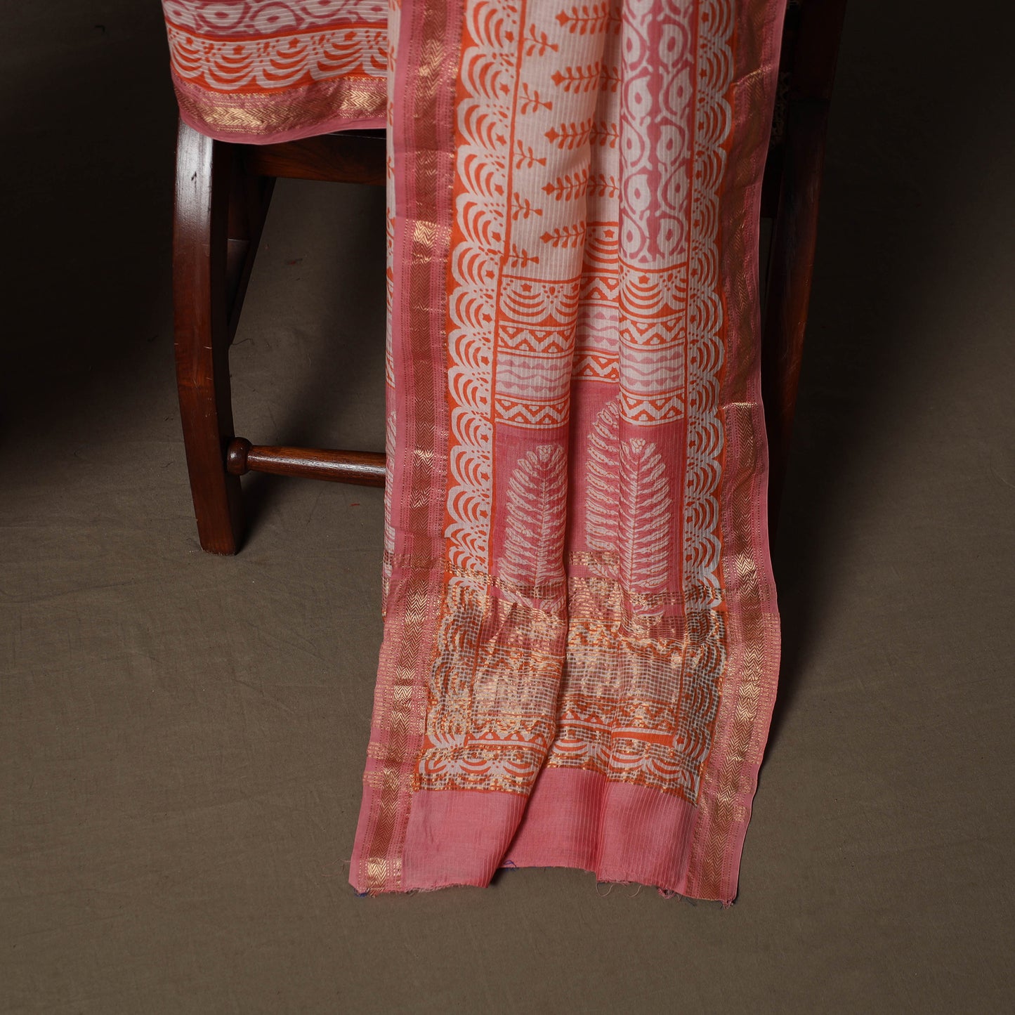 Bagh Hand Block Print Natural Dyed Maheshwari Silk 3pc Unstitched Dress Material Suit Set 17