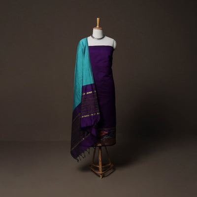 Pochampally Ikat Weave Silk Cotton 3pc Unstitched Dress Material Suit Set 12