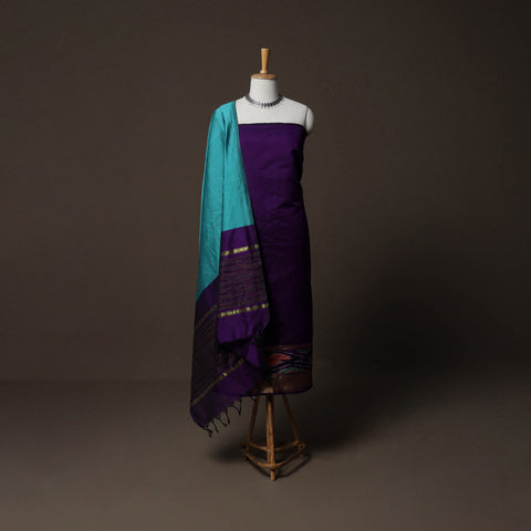 Pochampally Ikat Weave Silk Cotton 3pc Unstitched Dress Material Suit Set 12