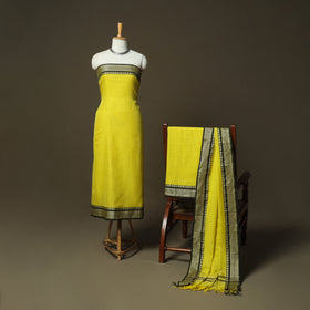 Yellow - Dharwad Woven Mercerised Cotton 3pc Unstitched Dress Material Suit Set 02