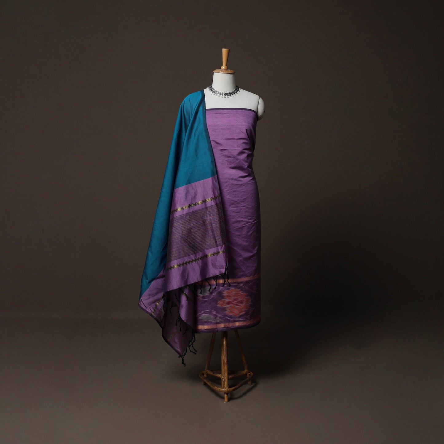 Pochampally Ikat Weave Silk Cotton 3pc Unstitched Dress Material Suit Set 13