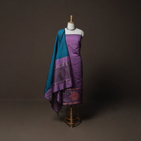 Pochampally Ikat Weave Silk Cotton 3pc Unstitched Dress Material Suit Set 13