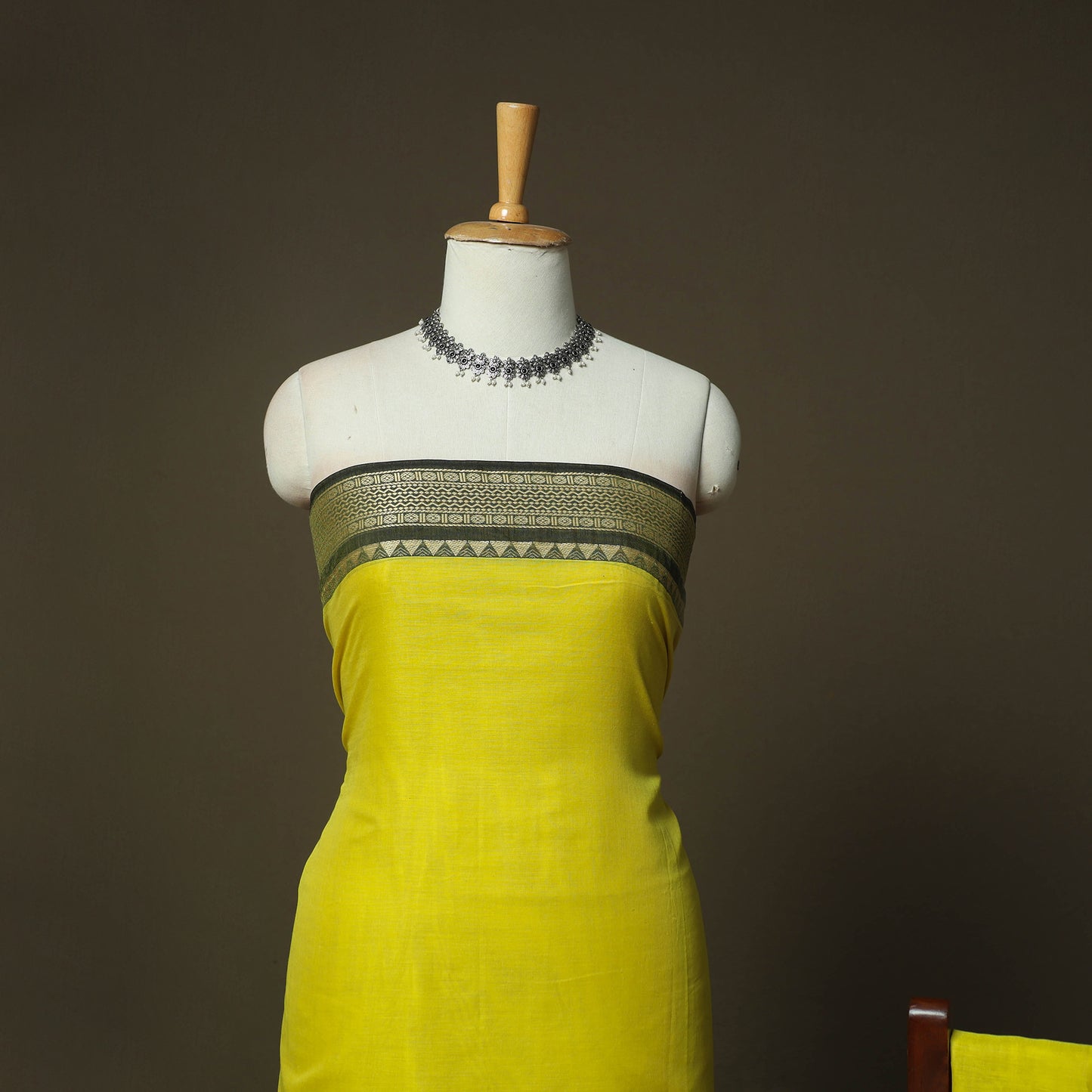 Yellow - Dharwad Woven Mercerised Cotton 3pc Unstitched Dress Material Suit Set 02