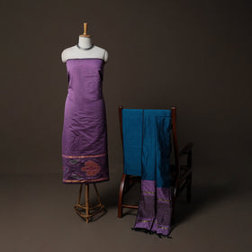 Pochampally Ikat Weave Silk Cotton 3pc Unstitched Dress Material Suit Set 13