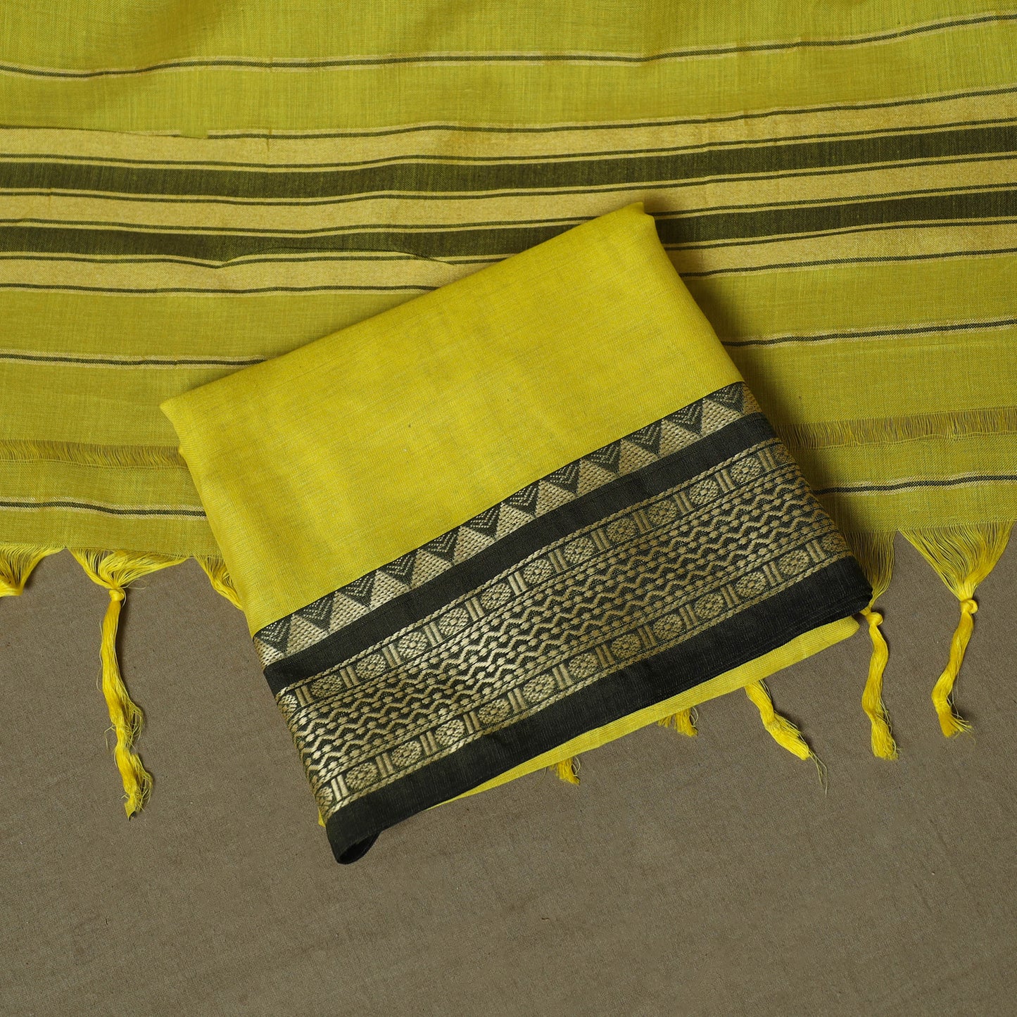 Yellow - Dharwad Woven Mercerised Cotton 3pc Unstitched Dress Material Suit Set 02