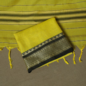 Yellow - Dharwad Woven Mercerised Cotton 3pc Unstitched Dress Material Suit Set 02