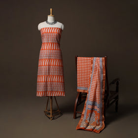 Bagh Hand Block Print Natural Dyed Maheshwari Silk 3pc Unstitched Dress Material Suit Set 20