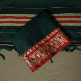 Green - Dharwad Woven Mercerised Cotton 3pc Unstitched Dress Material Suit Set 03