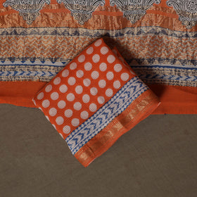 Bagh Hand Block Print Natural Dyed Maheshwari Silk 3pc Unstitched Dress Material Suit Set 20