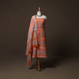 Bagh Hand Block Print Natural Dyed Maheshwari Silk 3pc Unstitched Dress Material Suit Set 20