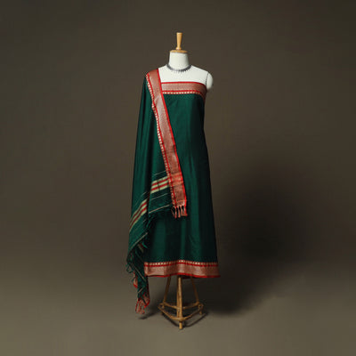 Green - Dharwad Woven Mercerised Cotton 3pc Unstitched Dress Material Suit Set 03