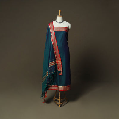Green - Dharwad Woven Mercerised Cotton 3pc Unstitched Dress Material Suit Set 04