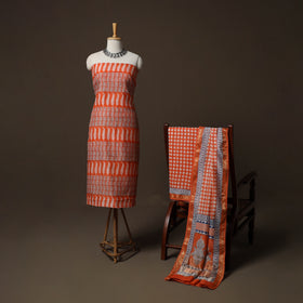 Bagh Hand Block Print Natural Dyed Maheshwari Silk 3pc Unstitched Dress Material Suit Set 21