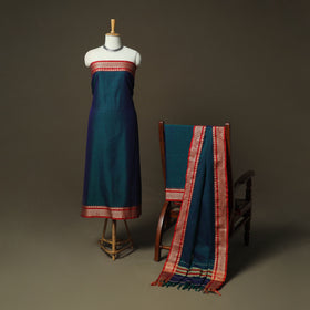 Green - Dharwad Woven Mercerised Cotton 3pc Unstitched Dress Material Suit Set 04