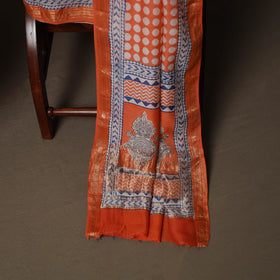 Bagh Hand Block Print Natural Dyed Maheshwari Silk 3pc Unstitched Dress Material Suit Set 21