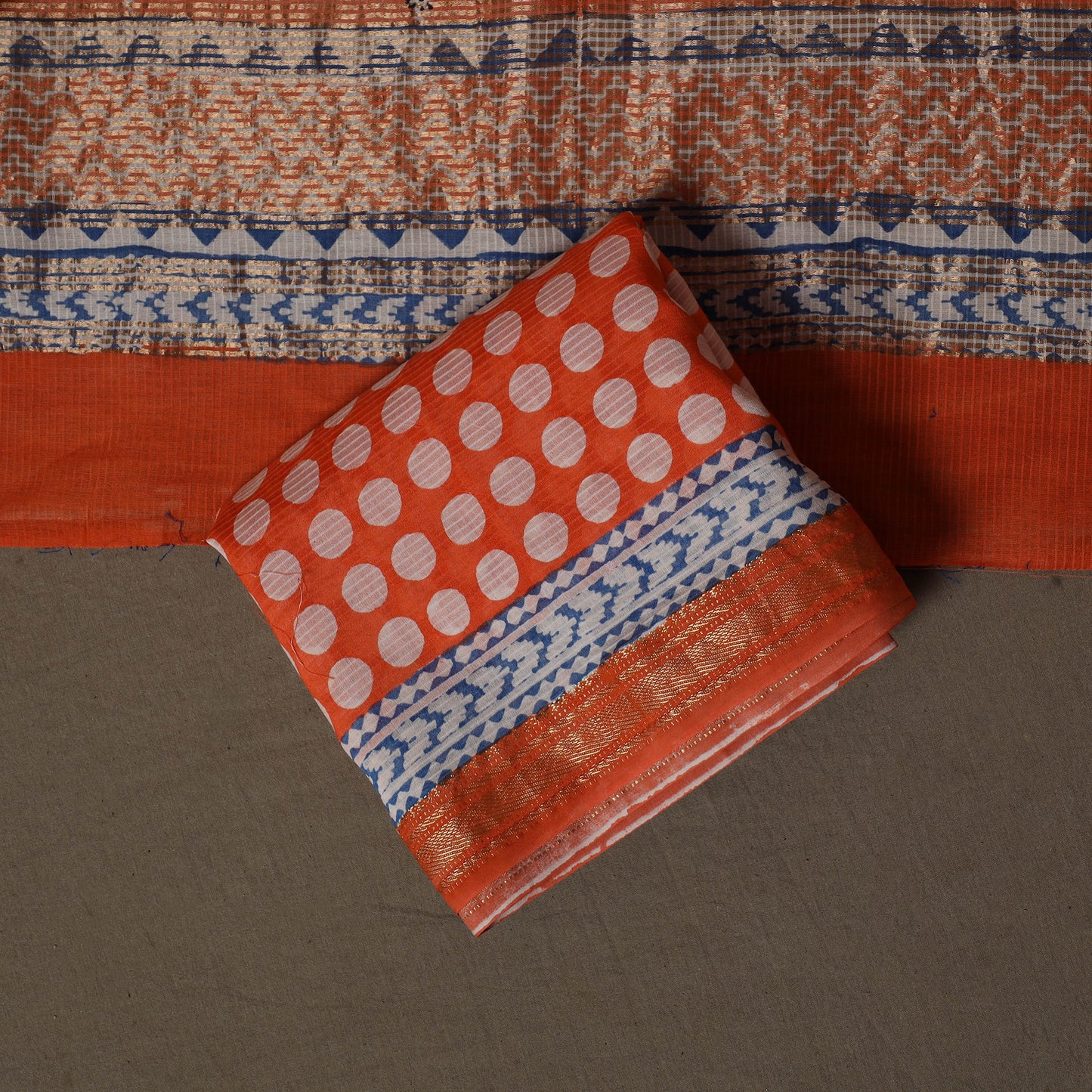 Bagh Hand Block Print Natural Dyed Maheshwari Silk 3pc Unstitched Dress Material Suit Set 21