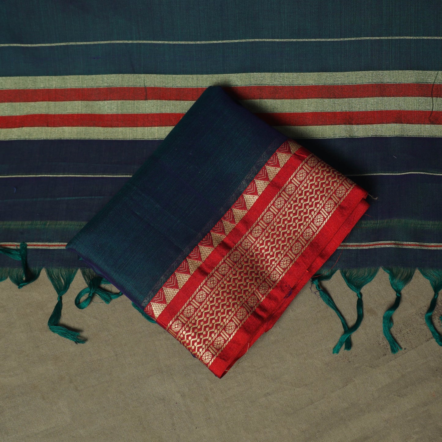 Green - Dharwad Woven Mercerised Cotton 3pc Unstitched Dress Material Suit Set 04