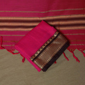 Red - Dharwad Woven Mercerised Cotton 3pc Unstitched Dress Material Suit Set 06