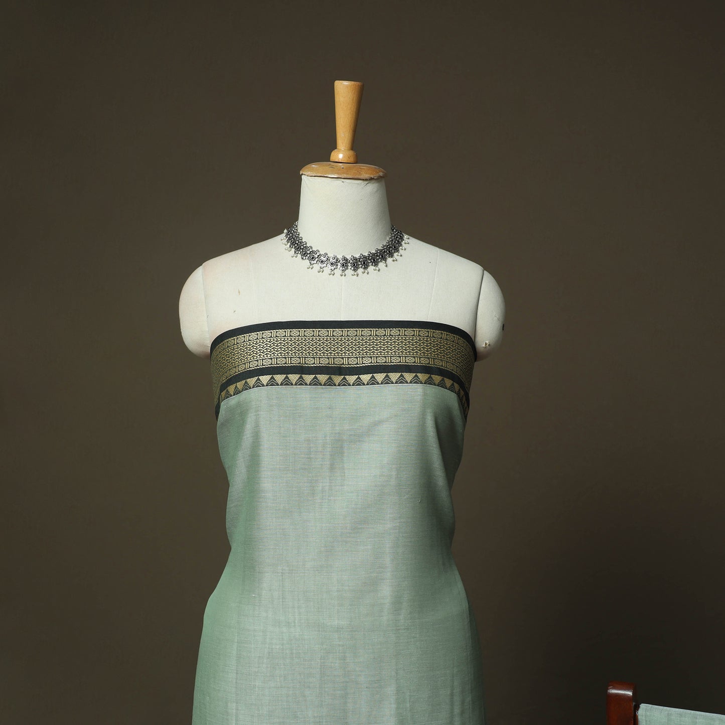 Green - Dharwad Woven Mercerised Cotton 3pc Unstitched Dress Material Suit Set 07