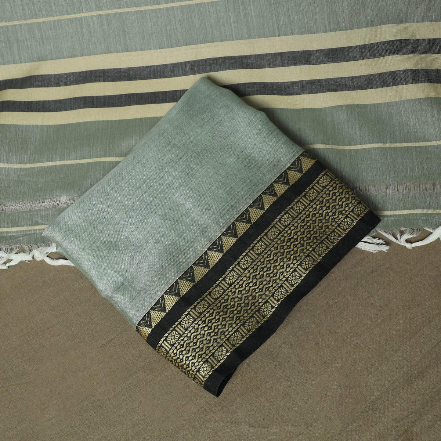 Green - Dharwad Woven Mercerised Cotton 3pc Unstitched Dress Material Suit Set 07