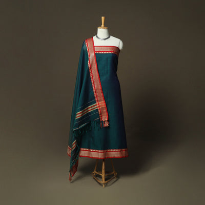 Green - Dharwad Woven Mercerised Cotton 3pc Unstitched Dress Material Suit Set 08