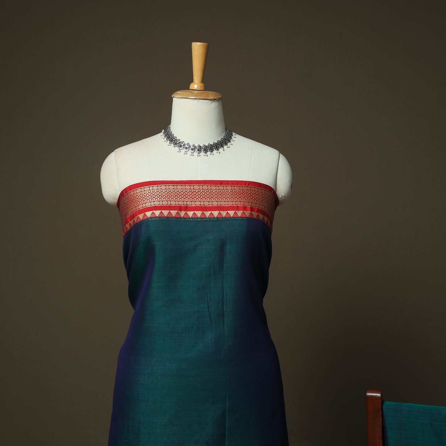 Green - Dharwad Woven Mercerised Cotton 3pc Unstitched Dress Material Suit Set 08