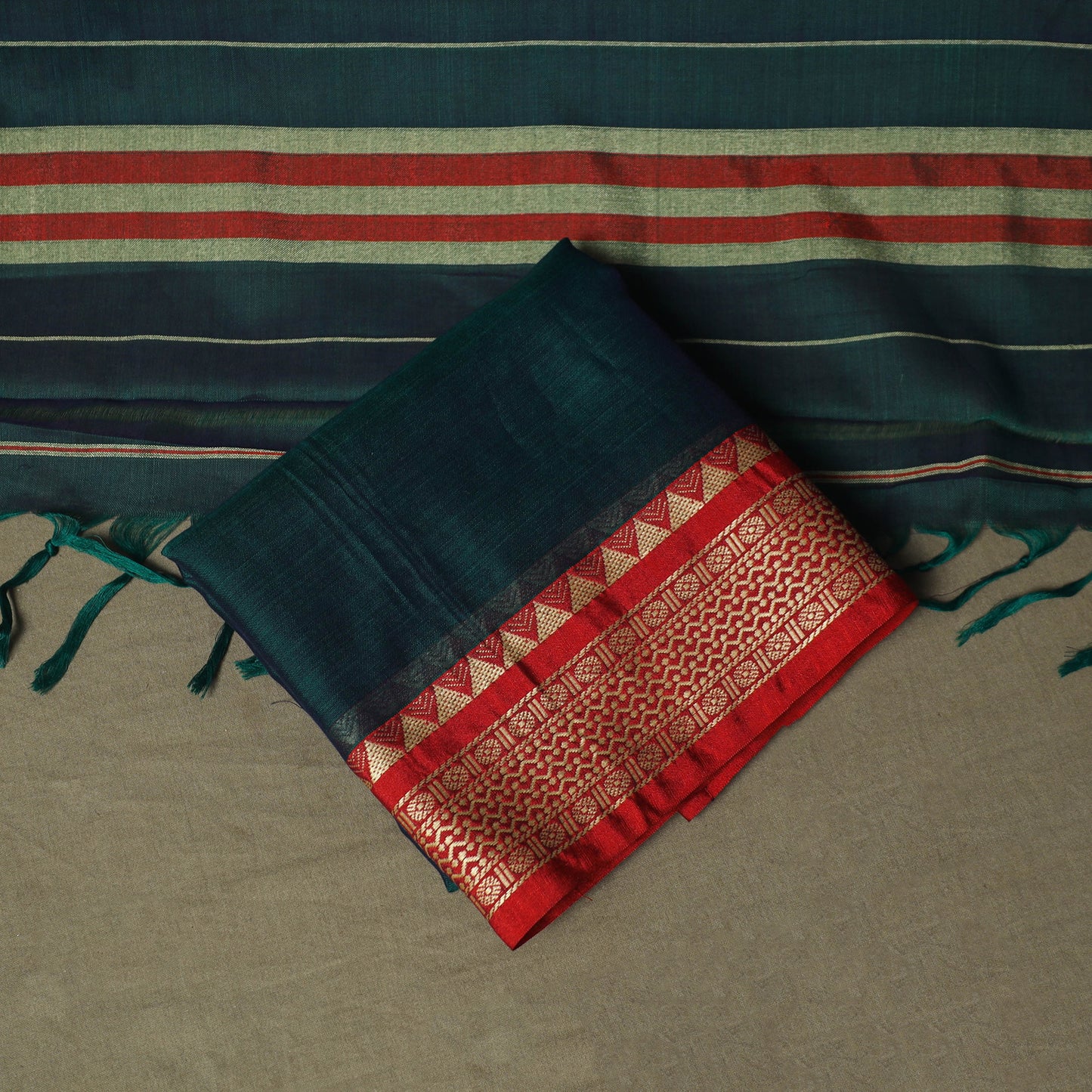Green - Dharwad Woven Mercerised Cotton 3pc Unstitched Dress Material Suit Set 08